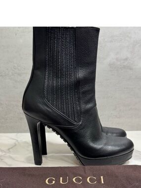 SALE: Gucci Women's Black Leather Heeled Platform Ankle Boots Booties 38.5 🔥